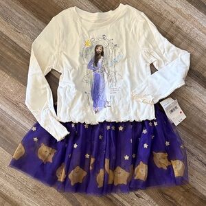 Disney Wish White and Purple Long Sleeve Top with Star Print Skirt NWT